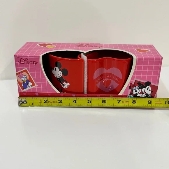 Disney Classic Mickey & Minnie Interlocking Heart Mug Set Couples Gift in Box - Picture 3 of 8